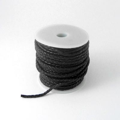 Leather cord, braided, black, soft quality, 4mm, 20cm