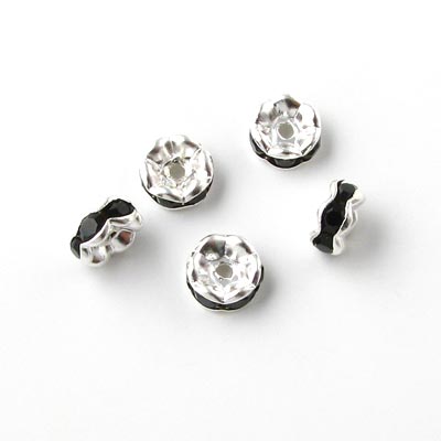 Crystal connector bead w. black crystal, 6x3mm.