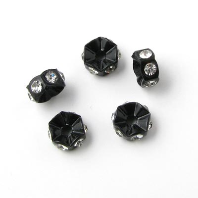 Crystal connector bead, black, 7x3mm.