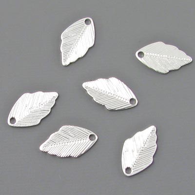 Leaf charm, Silver-plated brass, 11x6mm, 10pcs.