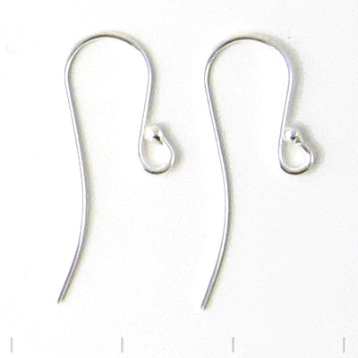 Earwires with ball, sterling silver, 24x12mm, 4pcs