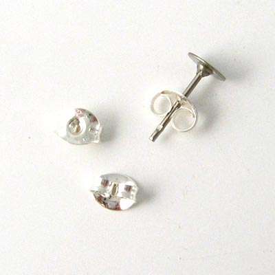 Earstuds with 6mm flat pad, earnuts included, nickel free metal, 6pcs