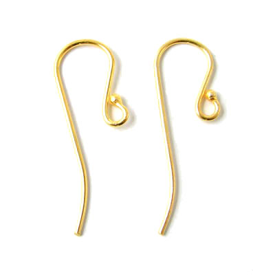 Earwires with ball, gold-plated silver 24x12mm, 4pcs