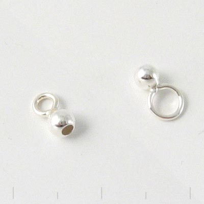Crimp end, set, silver, large and small eye, 3mm. ball