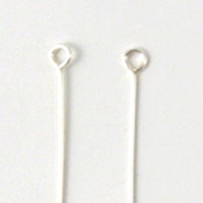 Eyepin, headpin with loop, silver-plated brass, 50x0,6mm, 20pcs