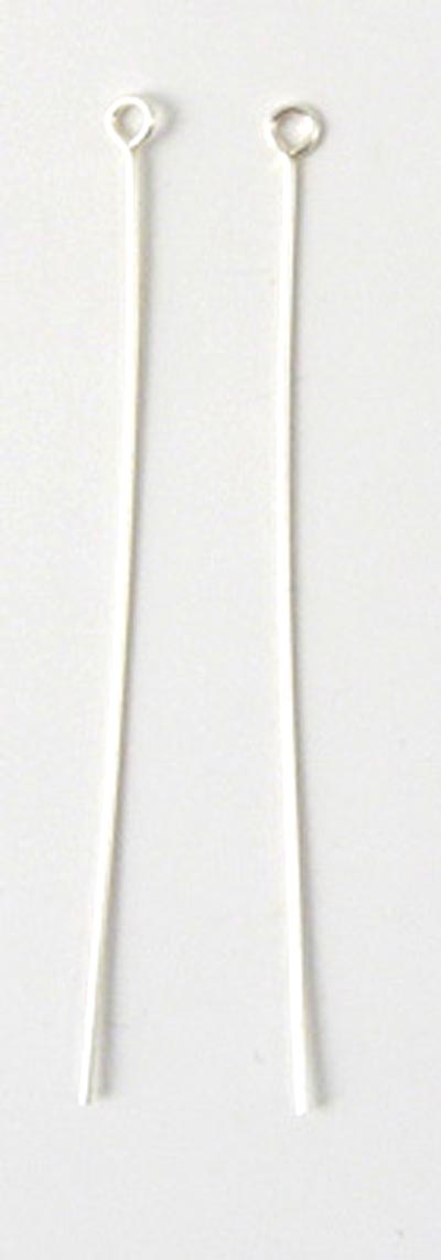 Eyepin, headpin with loop, silver-plated brass, 50x0,6mm, 20pcs