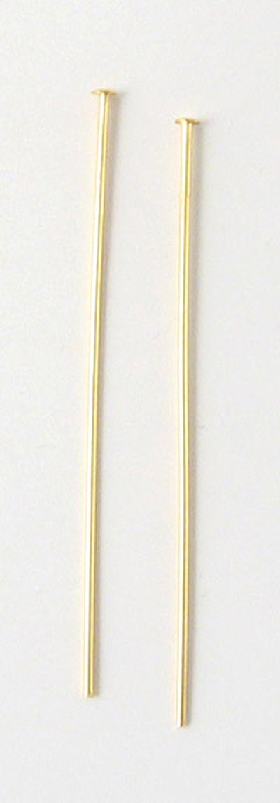 Headpin with 1.5mm plate, gold-plated silver, 45x0.5x1.5mm, 10pcs.