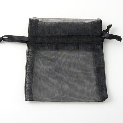 Jewellery bags, black, organza, medium size, 7x9 cm, 20pcs