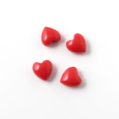 Red heart, pressed coral, half-drilled, 6x6x3.5mm, 2pcs