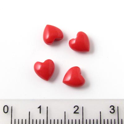 Red heart, pressed coral, half-drilled, 6x6x3.5mm, 2pcs