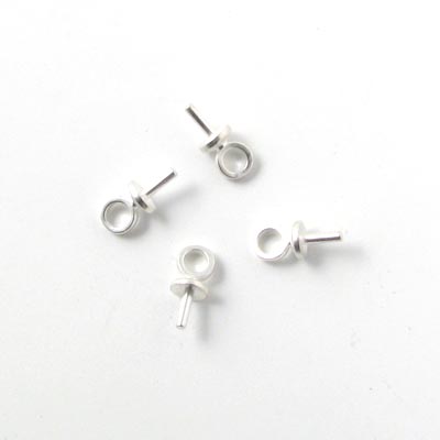 Bail, cup with peg/eye pin, silver-plated, 7x3mm, 6pcs.