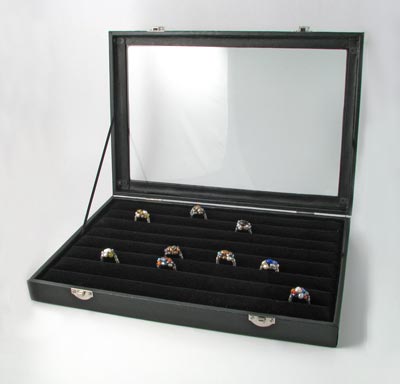 Display box, medium size version, with lid and black velvet for finger rings, 28x21x5cm, 1pcs.