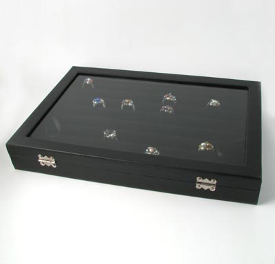 Display box, medium size version, with lid and black velvet for finger rings, 28x21x5cm, 1pcs.