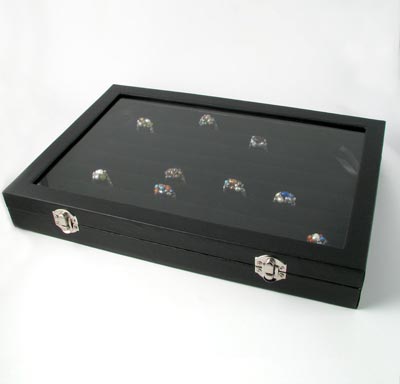 Display box with lid and black leatherette, for finger rings 35x24x5cm, 1pc
