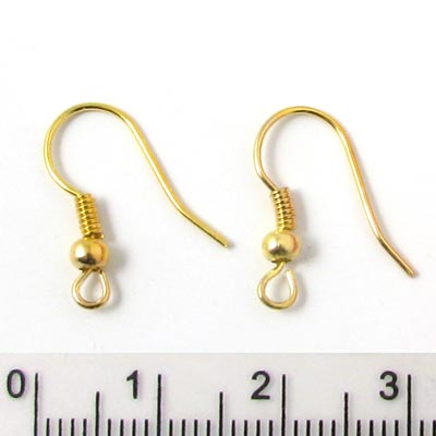 Earwires with spiral, ball and loop, fishhook, gold-plated brass, 10pcs