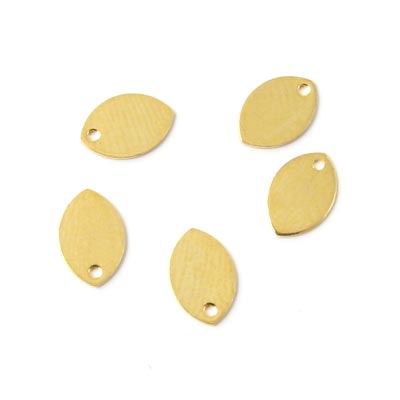 Pendant, flat, short pointed oval, gold-plated shiny brass, 9x6 mm, 10 pcs.