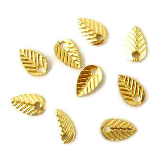 Leaf, charm, gilded brass, 7x4mm, small, 10pcs.