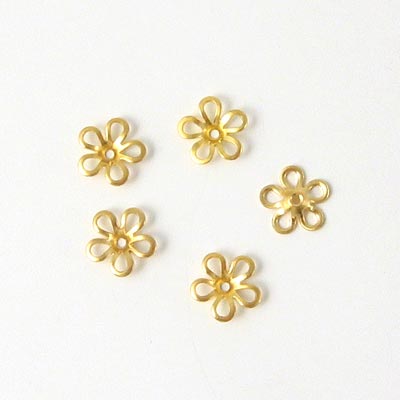 Gilded brass, small five petal flower, 7x2mm, 10pcs.