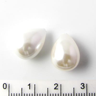 Shell pearl teardrop, natural white, 14x10mm, half-drilled, 2pcs.