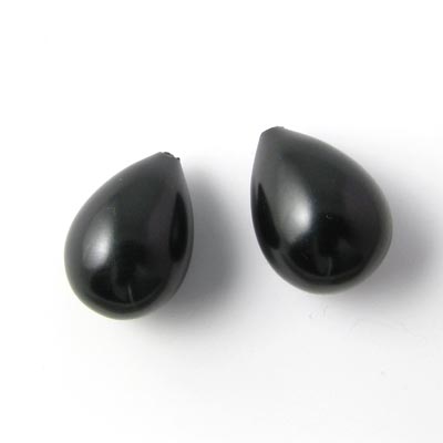 Shell pearl teardrop, black, 21x16mm, half-drilled, 1pc.