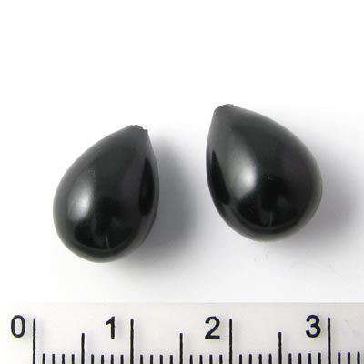 Shell pearl teardrop, black, 21x16mm, half-drilled, 1pc.