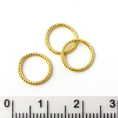 Twisted gilded silver ring, closed, 10x1mm, 2pcs.