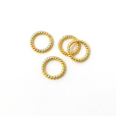 Twisted gilded brass ring, extra fine quality, closed, 7x1mm, 10pcs.