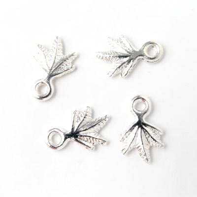 45-50pcs., silver-coloured bead, leaf pendant, 12x8mm.