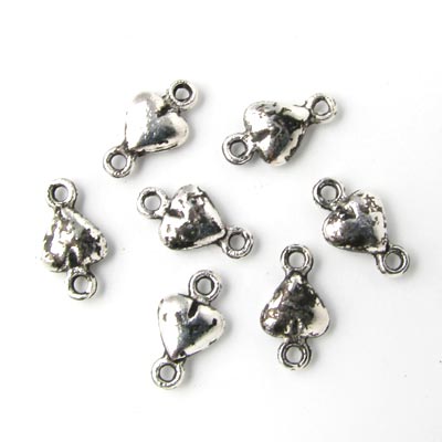 Oxidised silver-coloured, heart w. 2 eyes, 10x5mm,100pcs.
