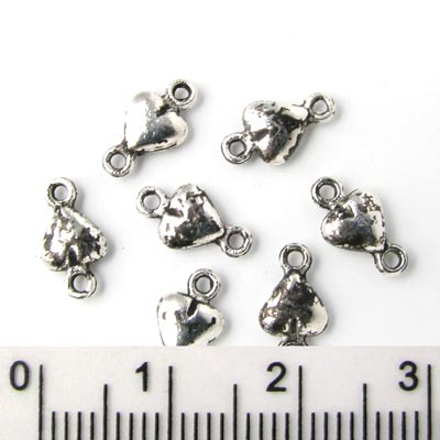 Oxidised silver-coloured, heart w. 2 eyes, 10x5mm,100pcs.