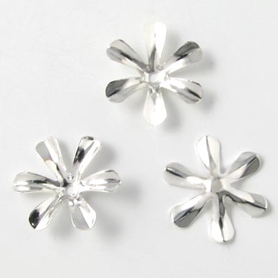 Silver-plated brass bead cap, pointy 6-leaf, 13x3mm, 10pcs