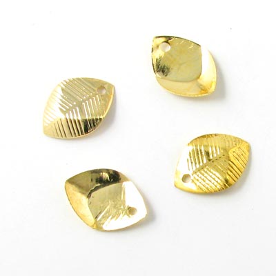 Gilded brass leaf w. bend and grooves, 10pcs.