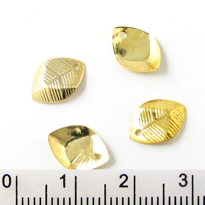 Gilded brass leaf w. bend and grooves, 10pcs.
