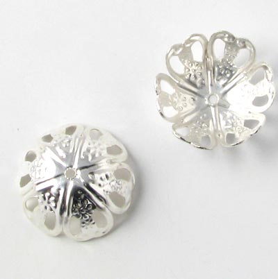 Silver-plated bead cap, round deep, 15x7mm, 10pcs.