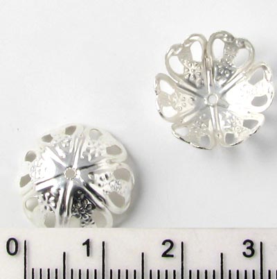 Silver-plated bead cap, round deep, 15x7mm, 10pcs.