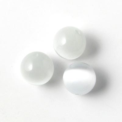 Cat's eye beads, white, 8mm, 6pcs.