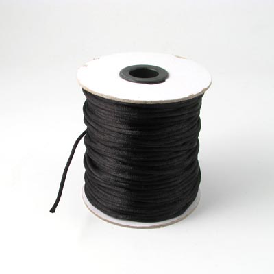 Satin cord, round, black, thickness ca. 2-2.5mm, 2m