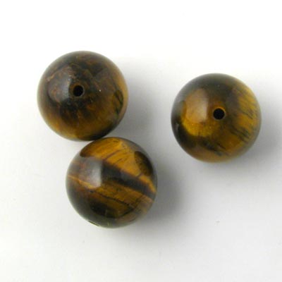 Tiger's eye, round bead, yellow-brownish, 12mm, 6pcs