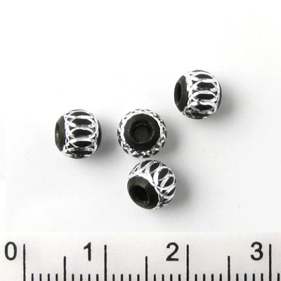 Aluminium bead, black/silver-coloured, 6mm, 4pcs.