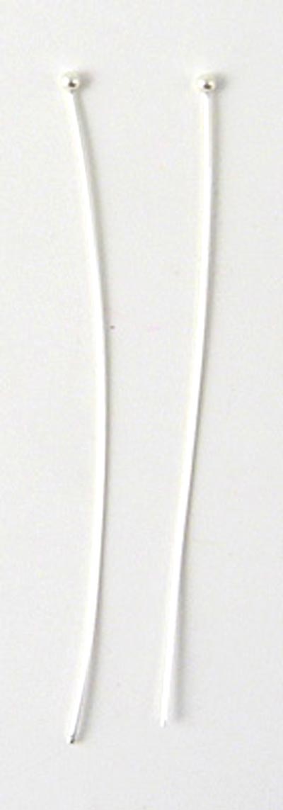 Headpin with 2mm ball, silver-plated brass, 45x0,5mm, 20pcs.