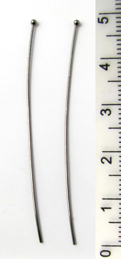 Headpin with ball, black Sterling silver, 45x0,5x1,5mm, 10pcs