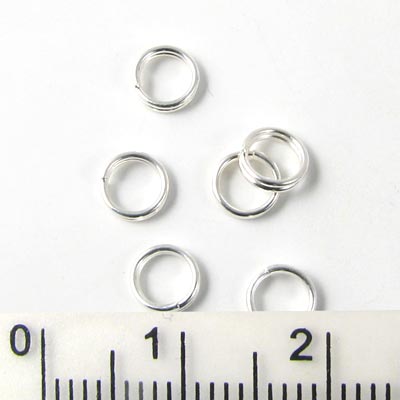 Split ring or small key ring, silver-plated metal, 5mm, 10pcs.