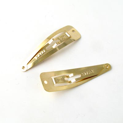 Hair clip, gilded metal, with hole at the end, 50x13mm, 4pcs.