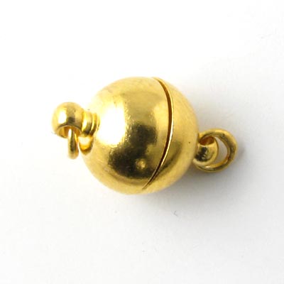 Magnetic jewelry clasp, round, golden Brass, length 16mm, diameter 10mm, 1 Srk