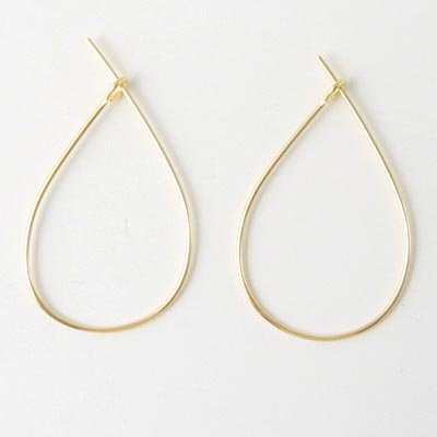 Hoop earring, oval teardrop, gold plated silver, 28x20x0.8mm, 2pcs.