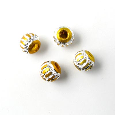 Aluminium bead, yellow/silver-coloured, 6mm, 4pcs.
