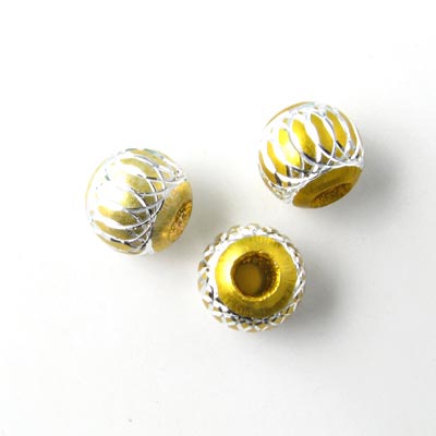Aluminium bead, yellow/silver-coloured, 8mm, 4pcs.