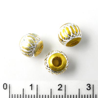 Aluminium bead, yellow/silver-coloured, 8mm, 4pcs.
