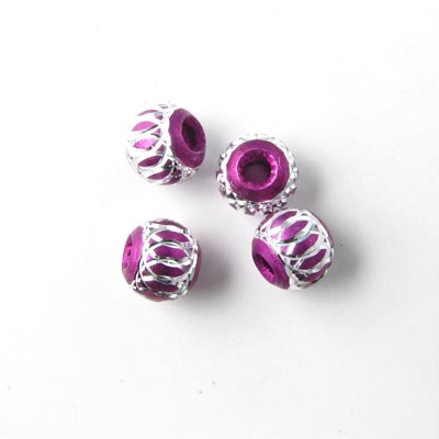 Aluminium bead, purple/silver-coloured, 6mm, 4pcs.