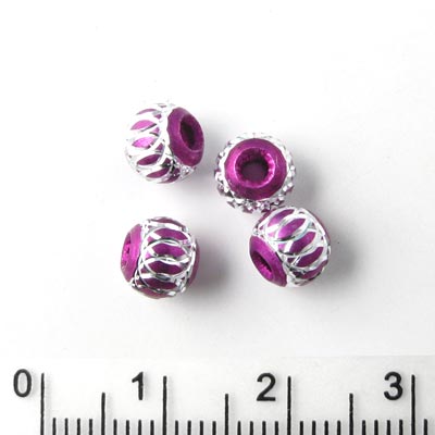 Aluminium bead, purple/silver-coloured, 6mm, 4pcs.